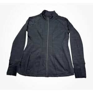 Apana Womens Athletic Full Zip Jacket Size L Black Grey Thumbholes Activewear